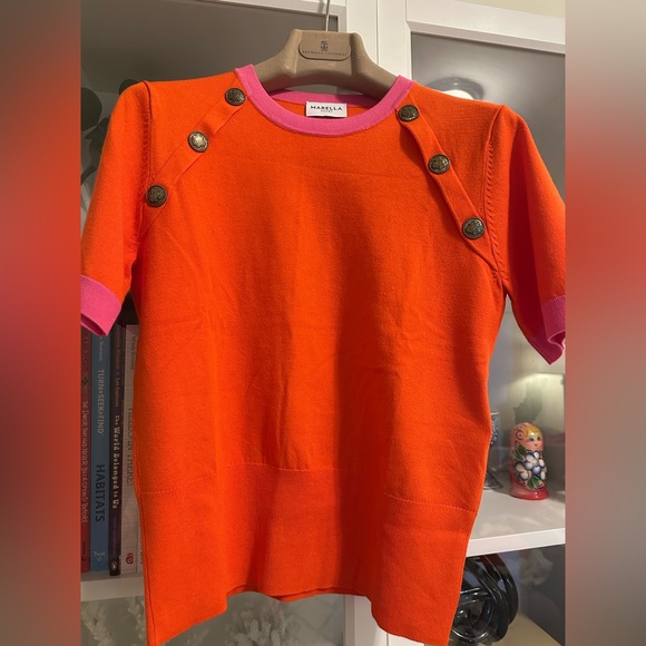 MARELLA Tops - Marella Vibrant Orange Tee with Pink Accents